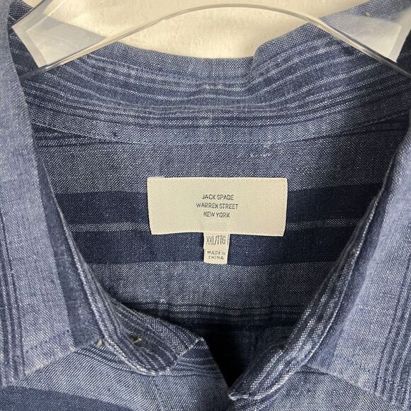 Jack Spade Shirt XXL Mens Hatton Trim Fit Button Short Sleeve Blue Stripe Linen - Picture 4 of 7